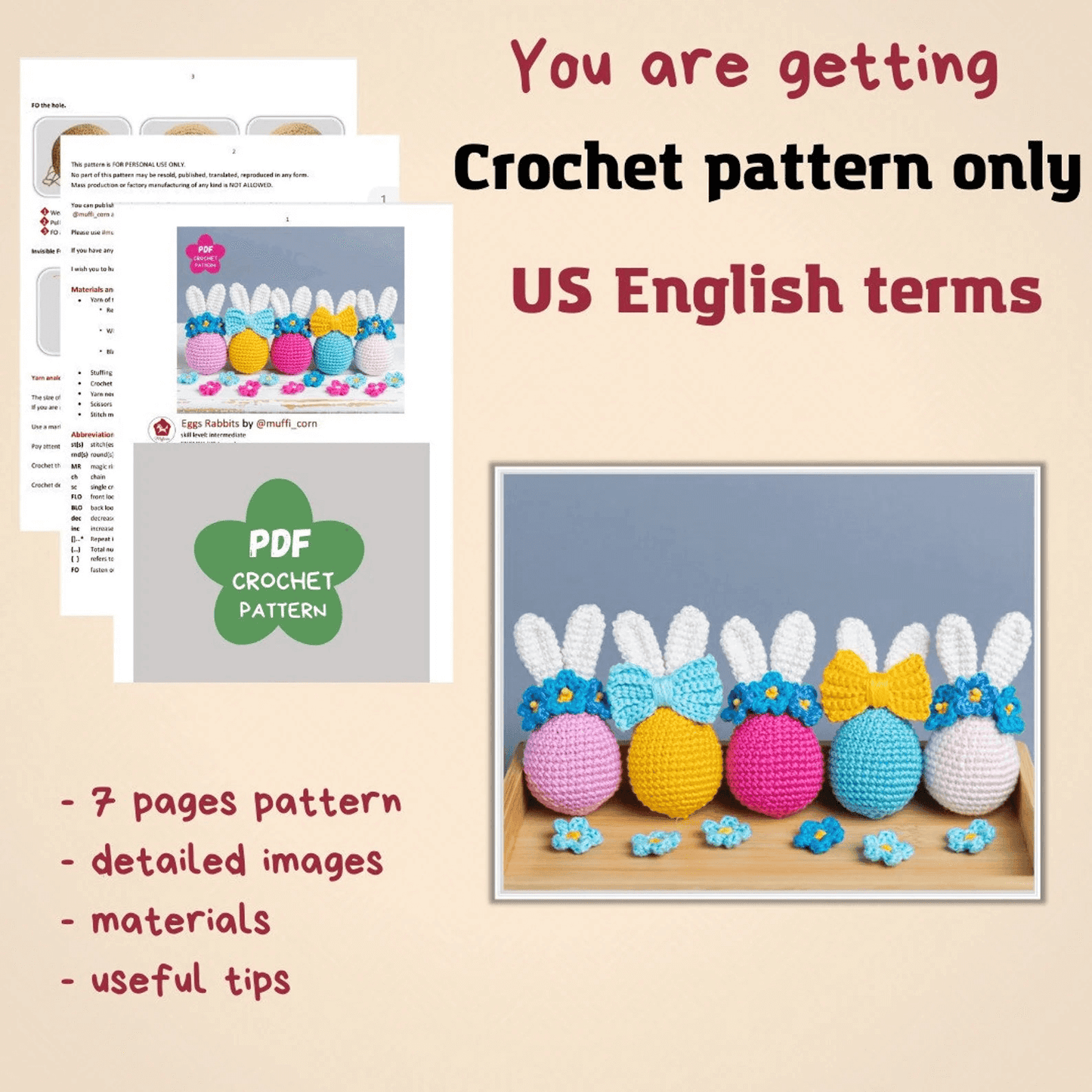 Easter Bunny & Egg Crochet Pattern – Amigurumi & Floral Decor